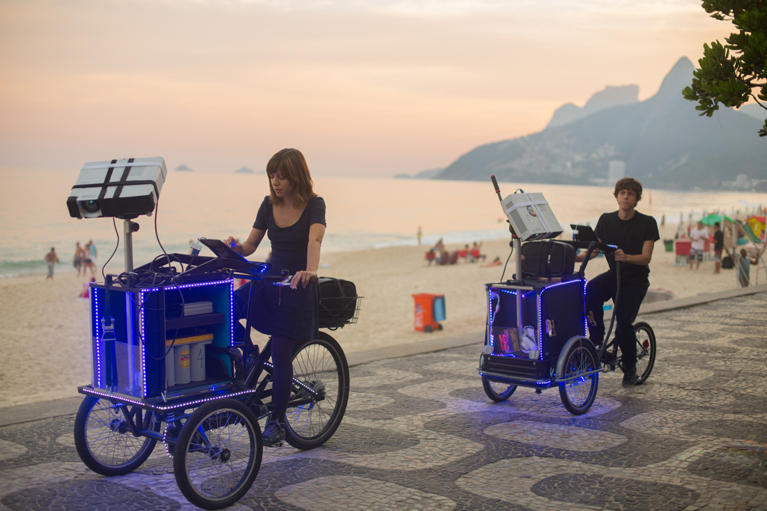 VJ Suave Suaveciclo being conducted on the side walk of Ipanema beach, in Rio de Janeiro